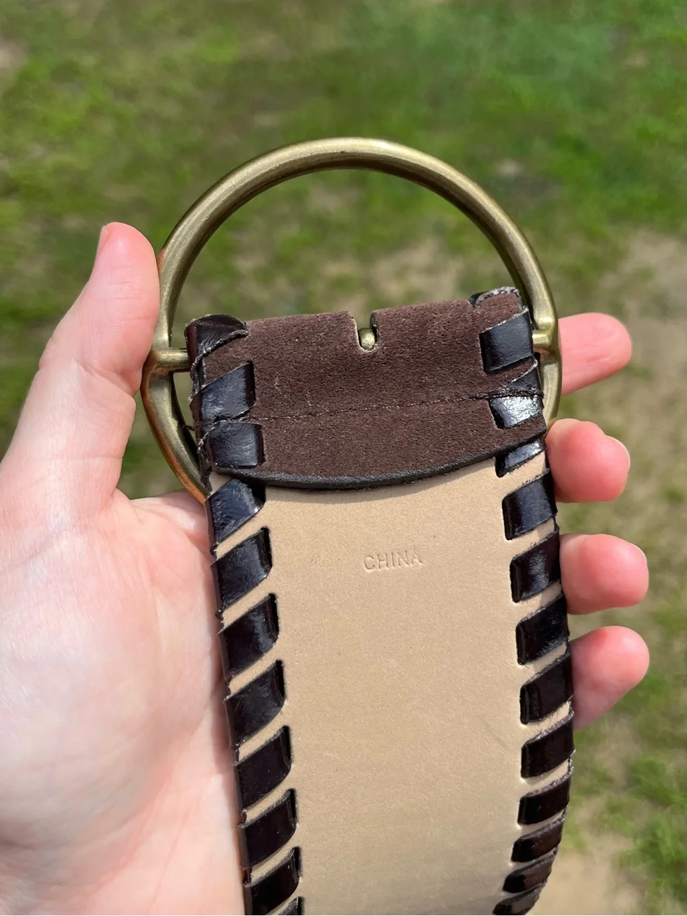 Nine West Genuine Leather Suede Chunky Brown Belt Gold Buckle Boho Festival Y2K